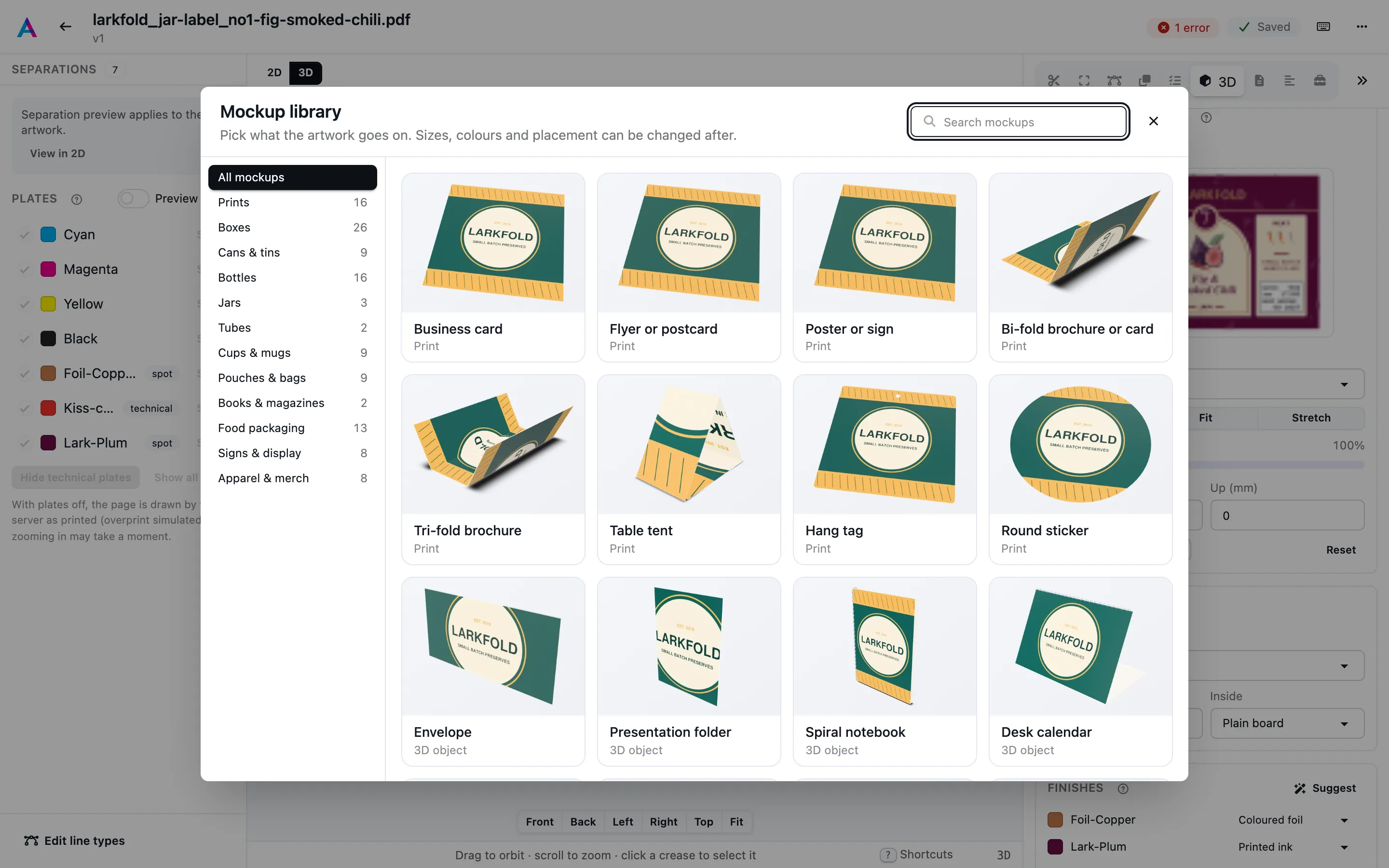 The Mockup library with categories on the left and a picture of every model