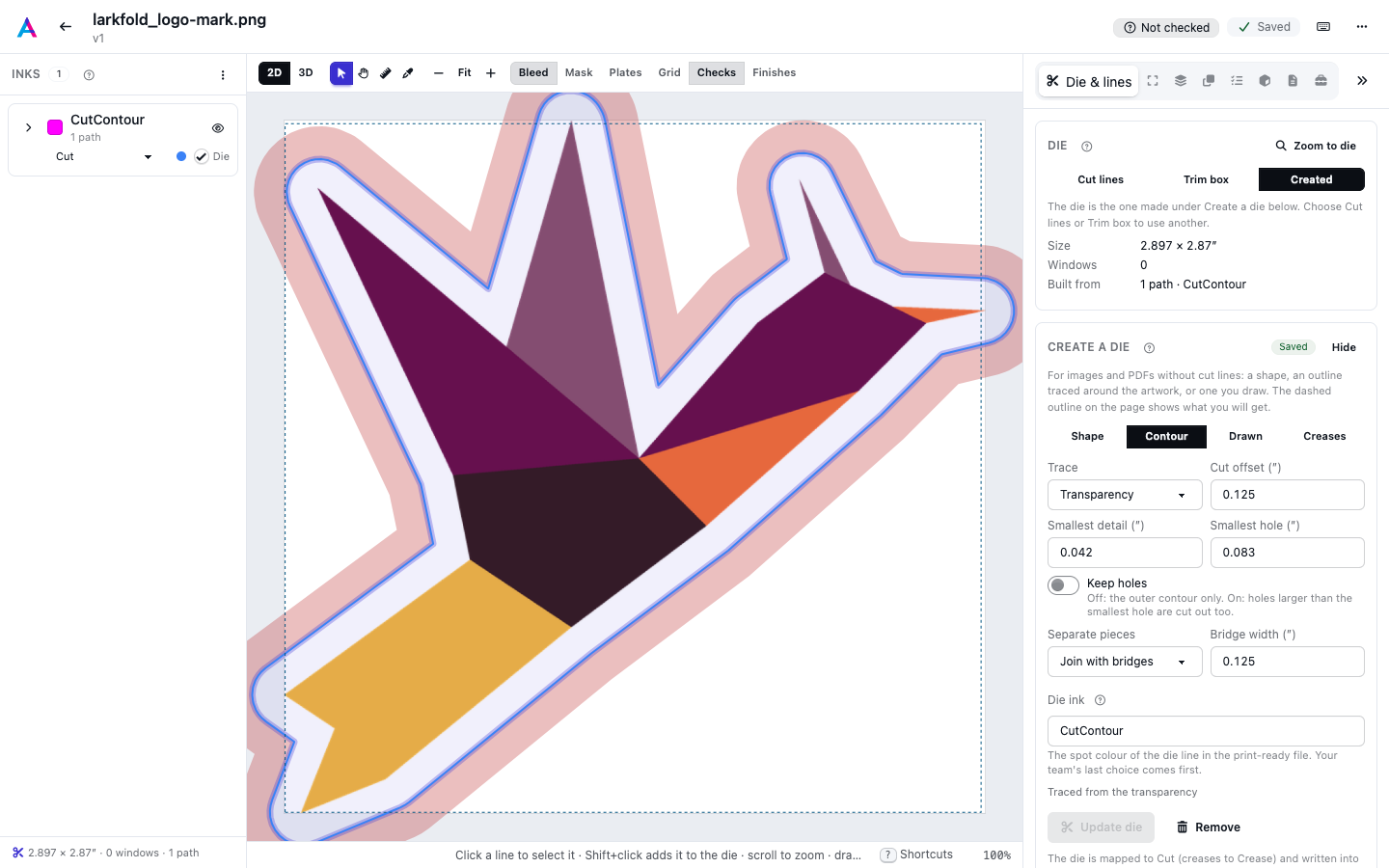 Create a die tracing a contour around a logo, with the offset and the outline on the page