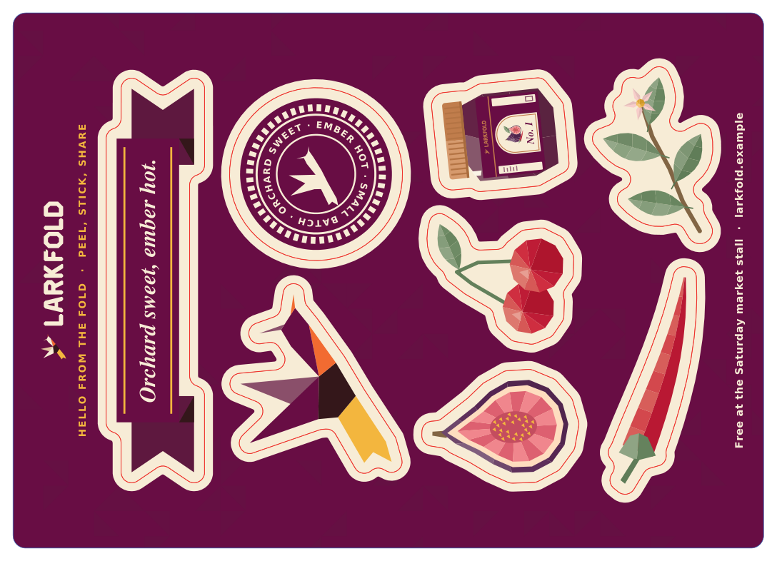 A sticker sheet with kiss-cut stickers inside the sheet's Thru-cut outline