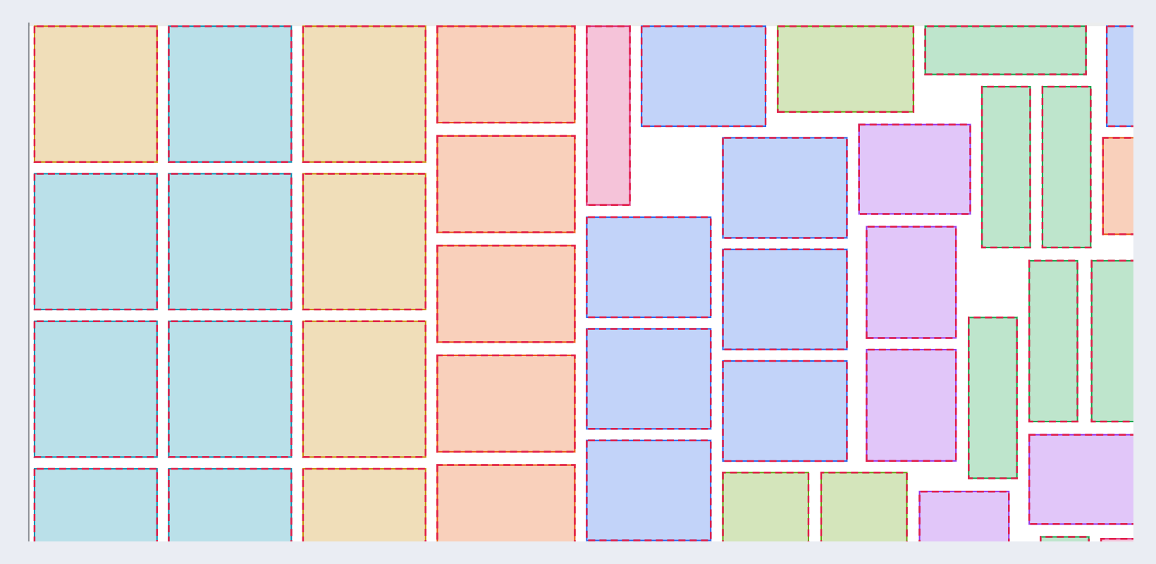 Stickers nested as their rectangles on a roll, with the waste between them