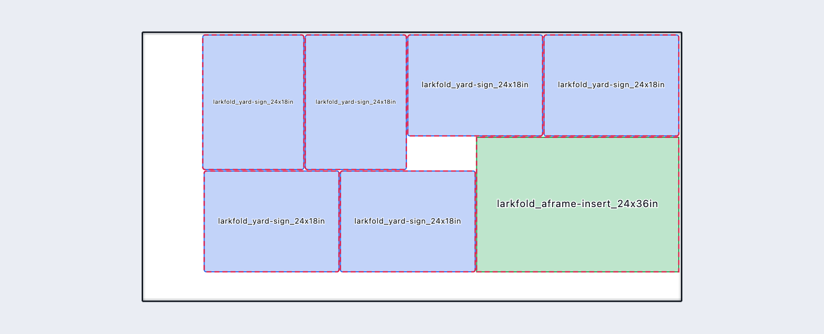 Yard signs and A-frame inserts nested on a 4 × 8 ft board